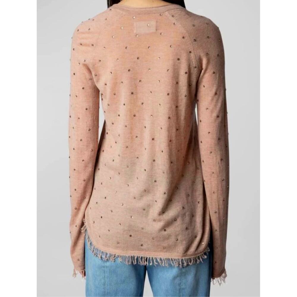 Zadig & Voltaire Riviera Rhinestone Cashmere Sweater Blush Size M - Picture 7 of 16